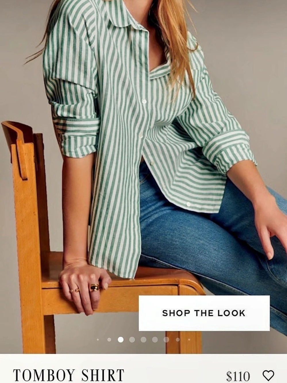 Sézane Tomboy Shirt Striped Button Down Green & White Size 4